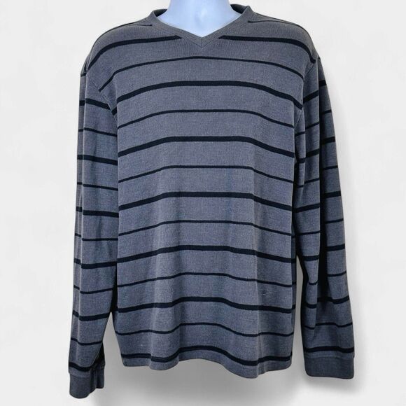 Faded Glory Mens Grandpa Sweater Size L Y2K Heritage Kurt Cobain Striped Gray - Picture 1 of 6